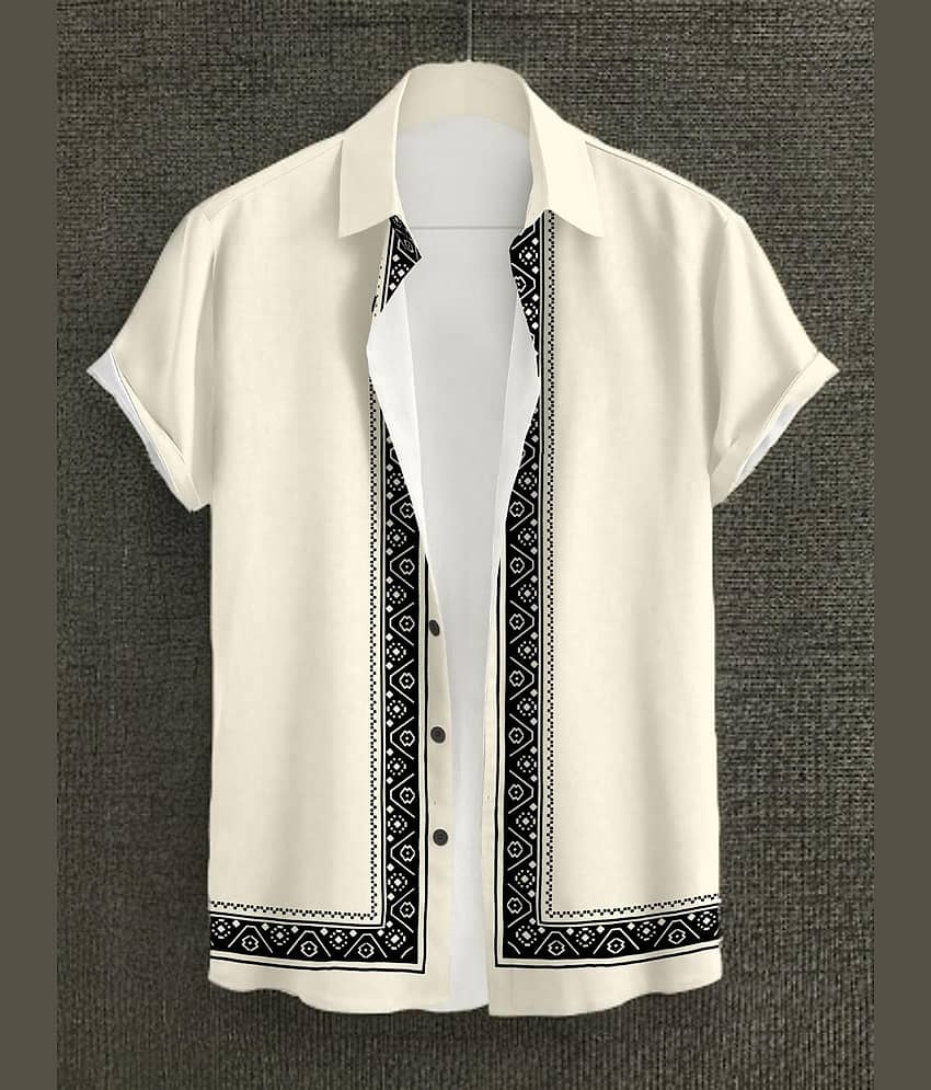 TERIZLA Cotton Blend Regular Fit Printed Half Sleeves Men's Casual Shirt - Cream ( Pack of 1 ) view 2