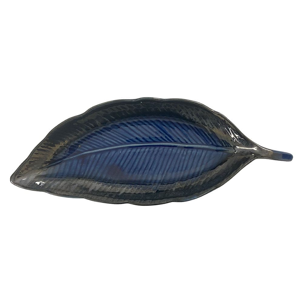 Ceramic Dining Royal Blue Leaf shaped ceramic Platter view 2