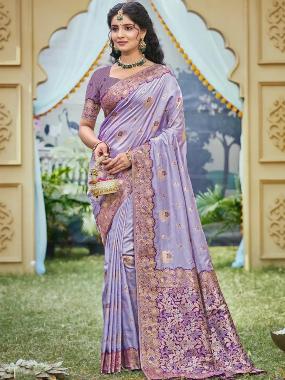Purple Banarasi Silk Saree view 2
