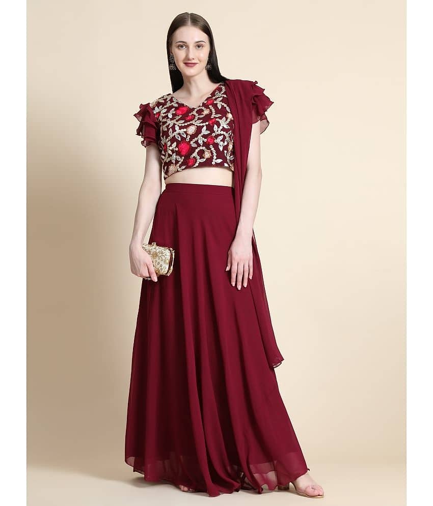 TOGZZ Maroon Georgette A-line Stitched Lehenga view 2