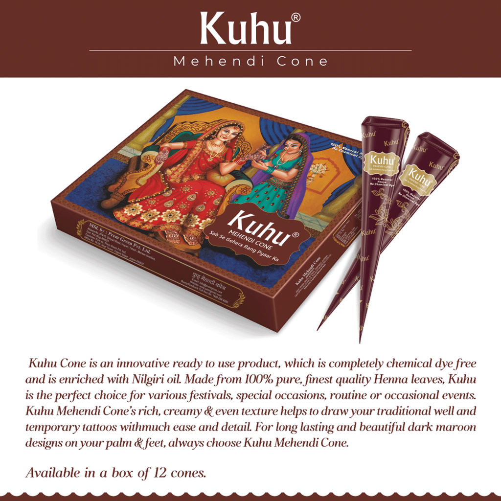 Kuhu Natural Henna Mehendi Cones | Chemical-Free for Hands & Freckles | Red Delight Box for Women & Girls view 2