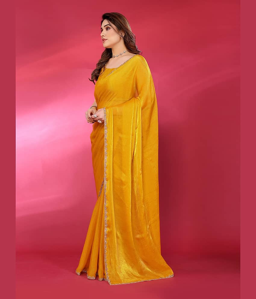 VEDANT VASTRAM Silk Blend Embellished Saree With Unstitched Blouse Piece ( Yellow ) view 2