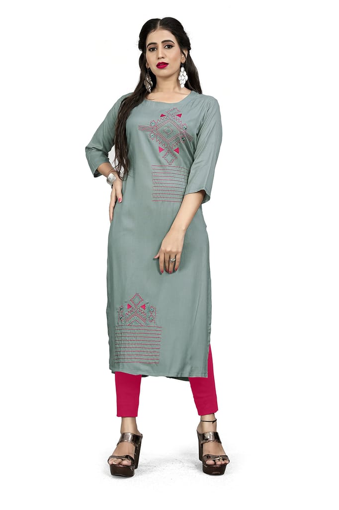 STYLEOO Rayon Embroidered Straight Kurta/kurties for Women and Girls Pack of 2 (M, L, XL, XXL) Grey, Light Green view 2