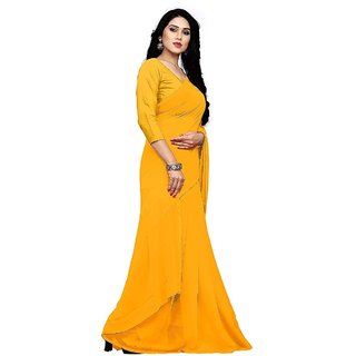 women Yellow Colour Chinon Fabric With Unstich Blouse Size 6.40 M view 2