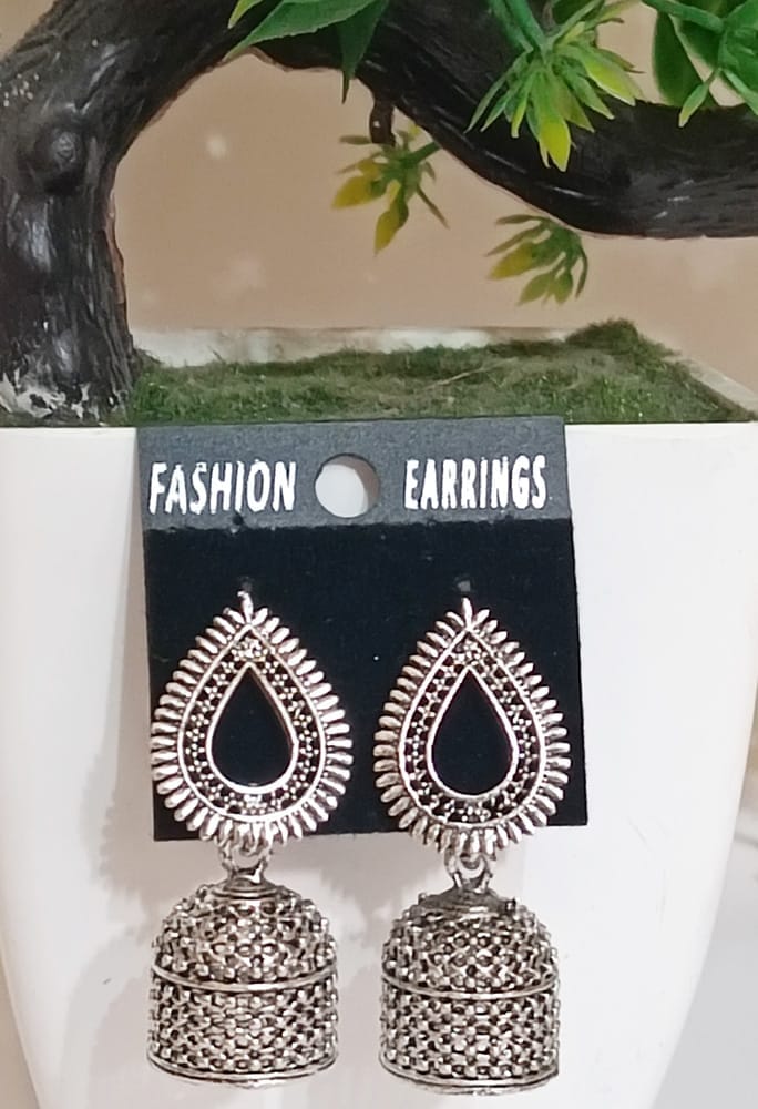 KD COLLECTIONS Combo Of Ethnic Silver Oxidised Jhumka Jhumki Earrings for Girls & Women - Pack Of 4 Pairs view 2