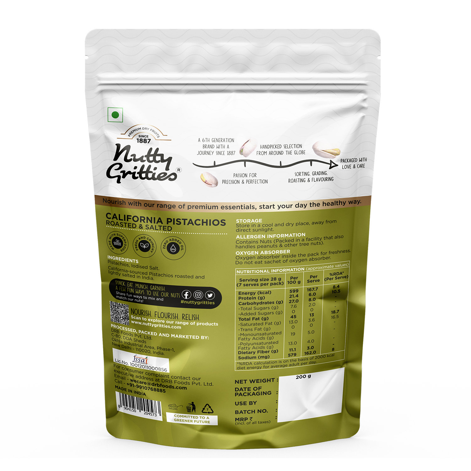 Nutty Gritties California Pistachios Roasted & Salted, 200 gm view 2