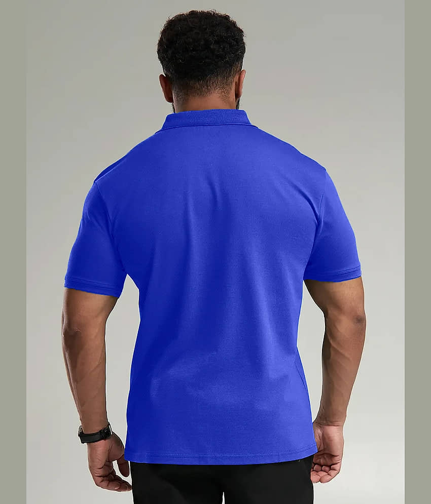 Leotude Men Cotton Blend Regular Fit Colorblock Polo T Shirt ( Blue ) view 2