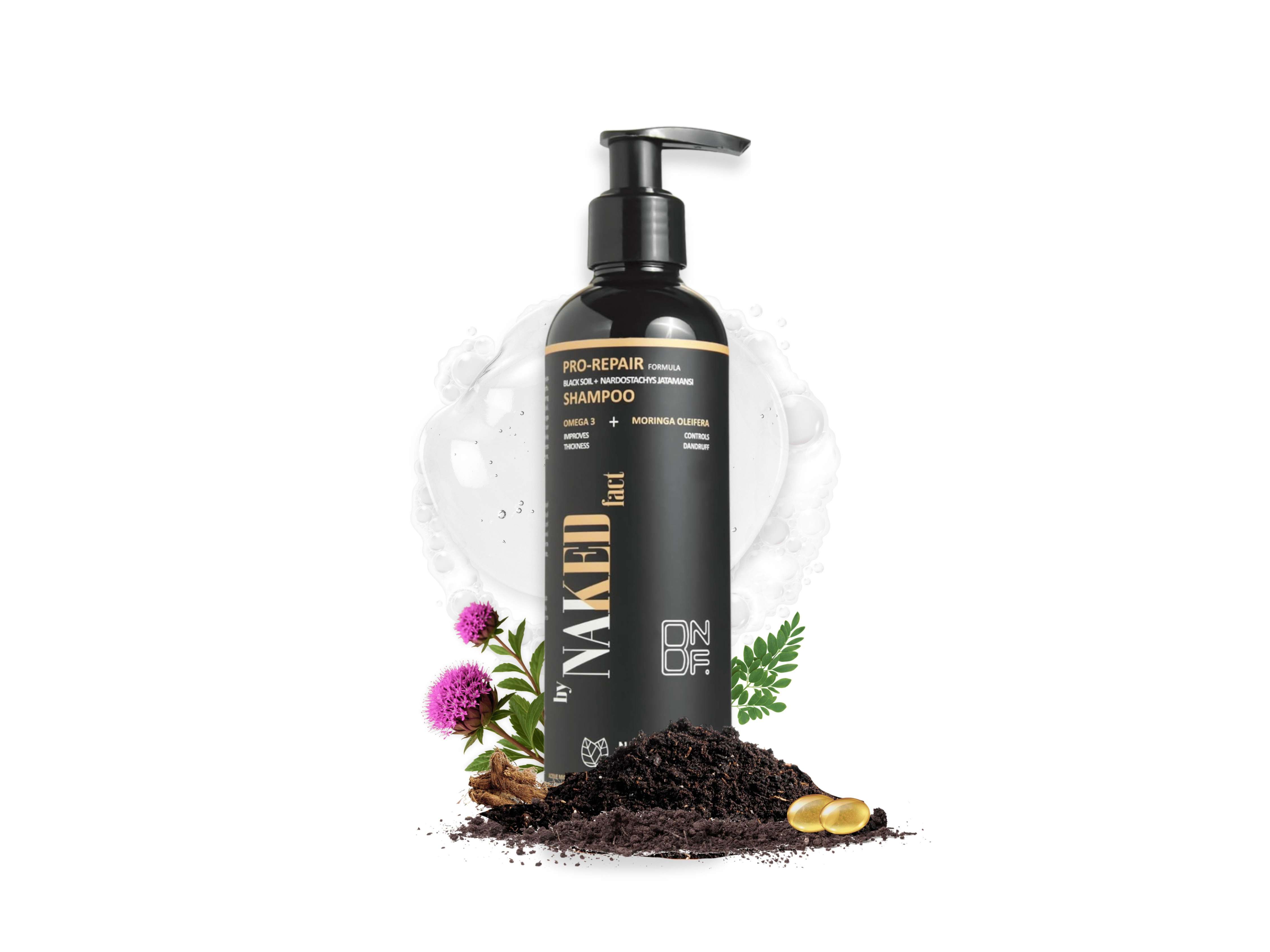By NAKED fact Pro Repair Anti Hairfall Shampoo| 5x Hair Fall Control Scalp cleaning & Strengthening | Contains Black Soil, Nardostachys Jatamansi, Omega 3 & Moringa Oleifera | For All Hair Types | For Women & Men | 250ml