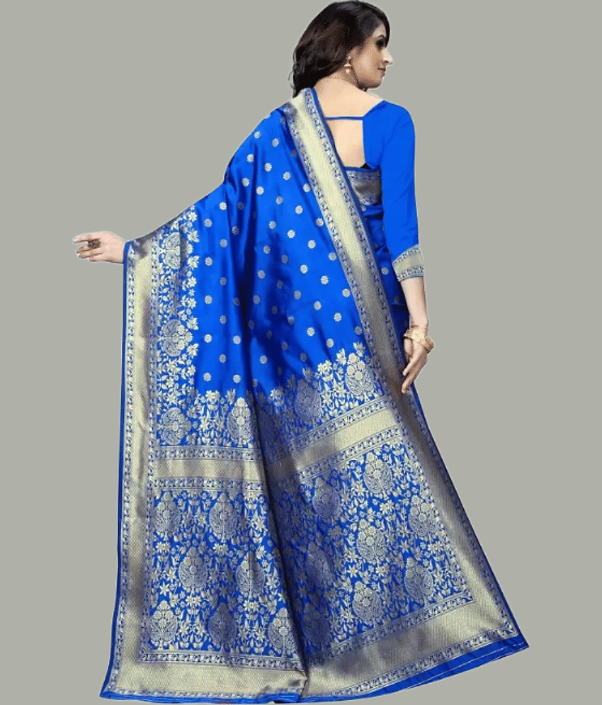 GARIYA Banarasi Silk Woven Saree With Unstitched Blouse Piece ( Blue ) view 2