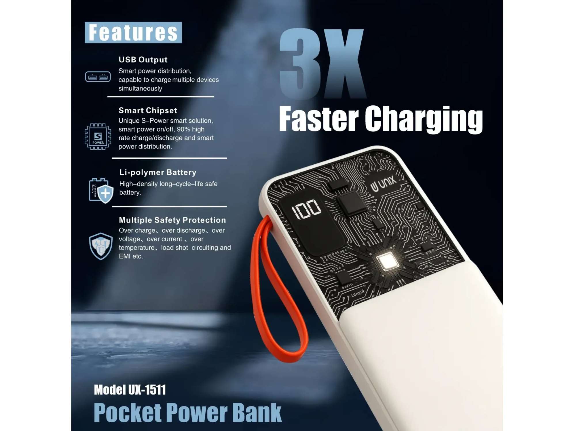 Unix 1511 Powerbank - Black view 2