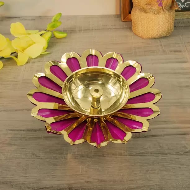 Homestyle India Brass & Iron Flower Shape Diya Set, Pack of 6 Pieces (4x4x1.5 Inch_Blue & Pink) Brass, Iron (Pack of 6) Table Diya Set (Height: 1.5 inch) view 2