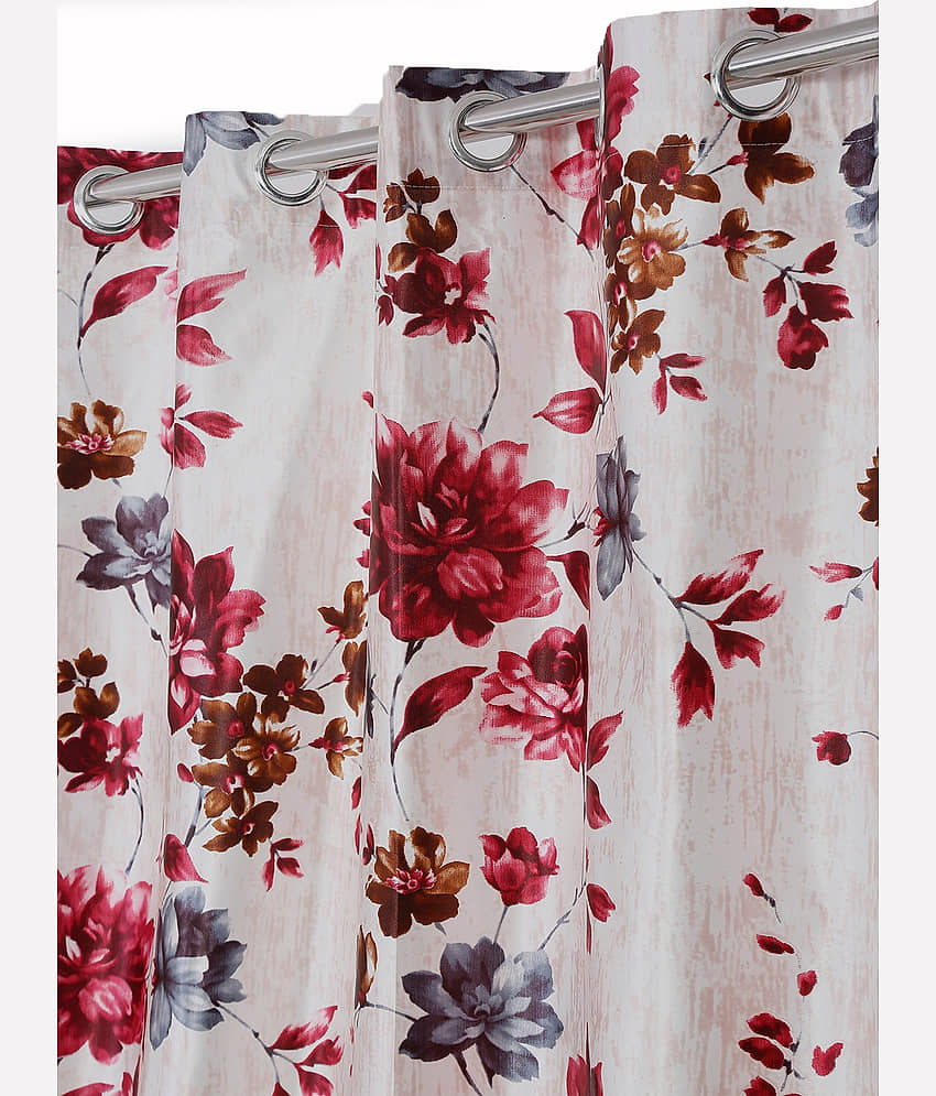 Home Sizzler Set of 2 Window Semi-Transparent Eyelet Polyester Maroon Curtains ( 274 x 116 cm ) view 2