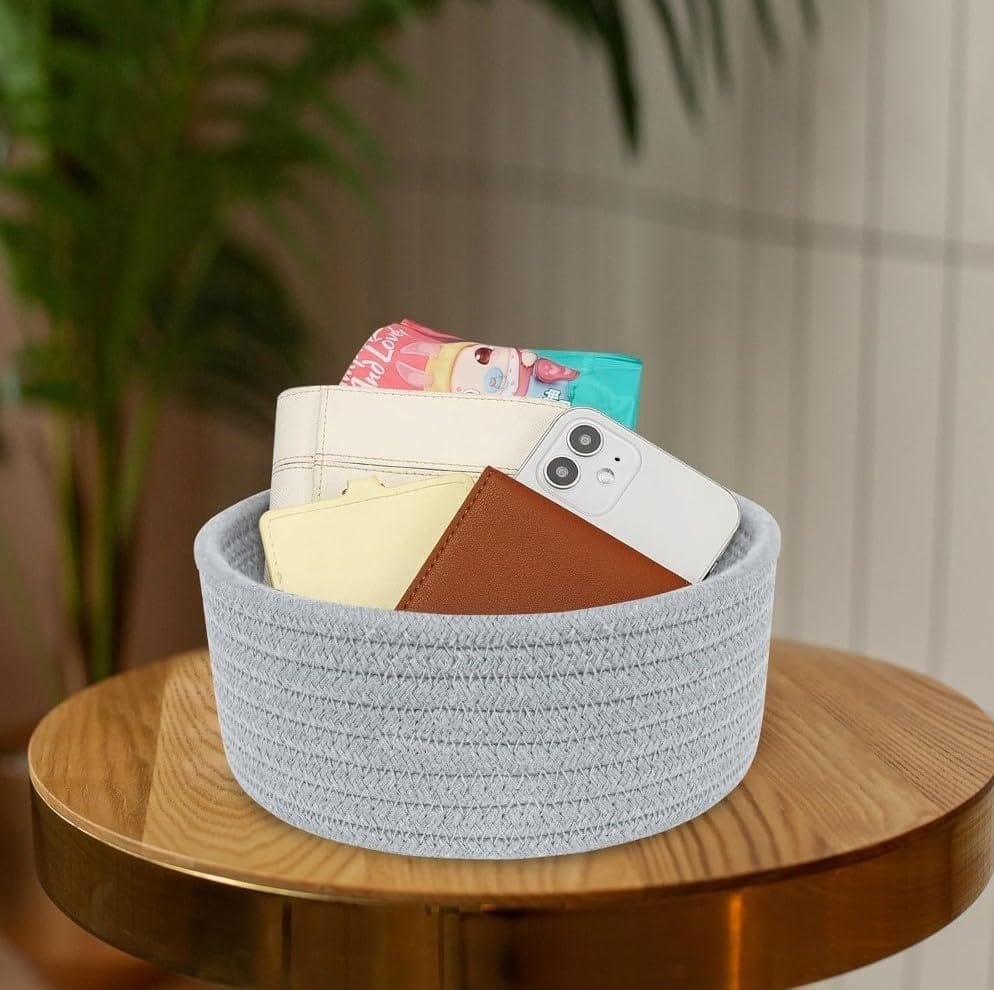 Generic Cotton 8x3 Inch Round 1 Pcs Bedside Organizer With Out Lid (Gray)-PID66373 view 2