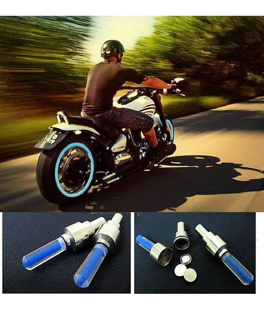 Tyre Led Light Rim Valve Cap Flashing With Motion Sensor Blue For Car And Bike (Set of 2) view 2