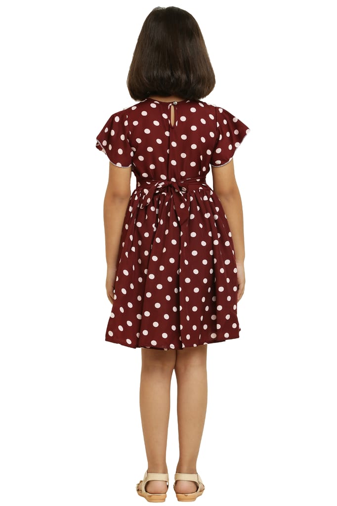 Ethnic Brown Dot Printed Frock With Lining & Frill for girls view 2