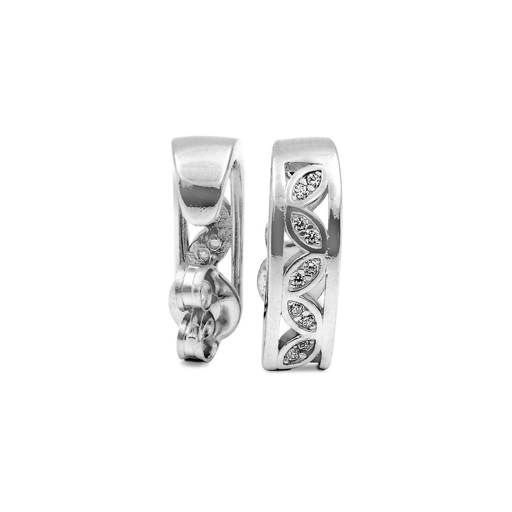 Zarkan Leaf Engraved Zircon Silver Earrings view 2