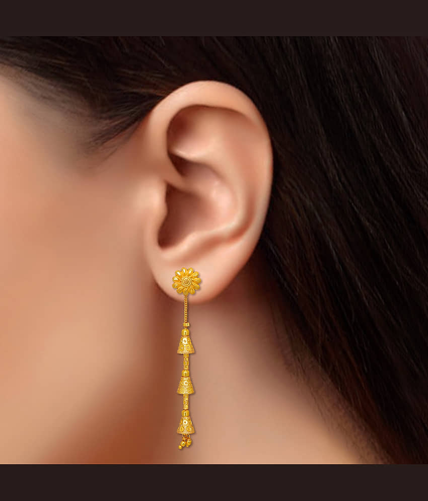 LUV FASHION Golden Drop Earrings ( Pack of 1 ) view 2