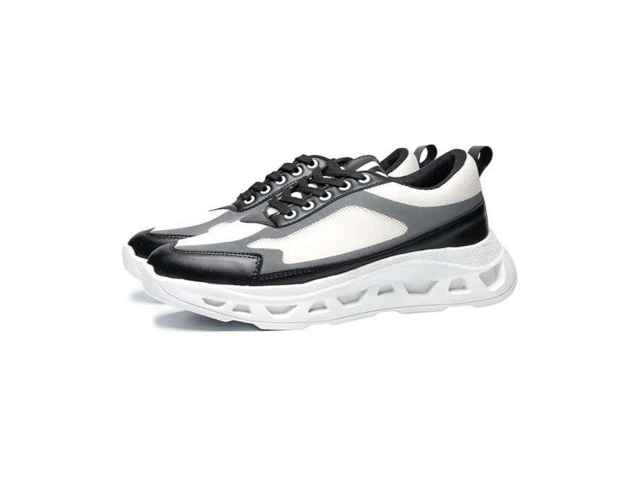 Volton Ashes Illusion Casual Chunky Lace-Up Shoes - White Black and Radium with Height Lift - UK - 6