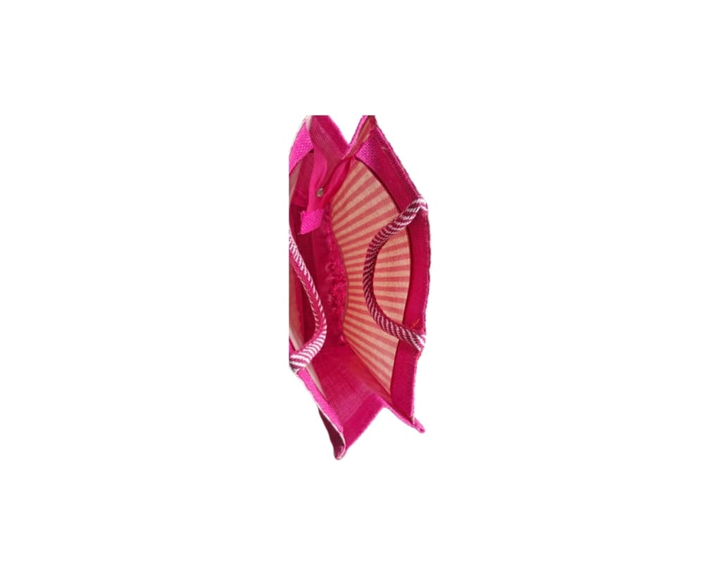 Pink Jute Shopping Bag with Floral Design - Eco-Friendly & Stylish view 2