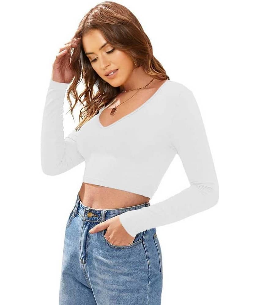 Dream Beauty Fashion Women's Cotton Blend Crop Top ( White ) view 2