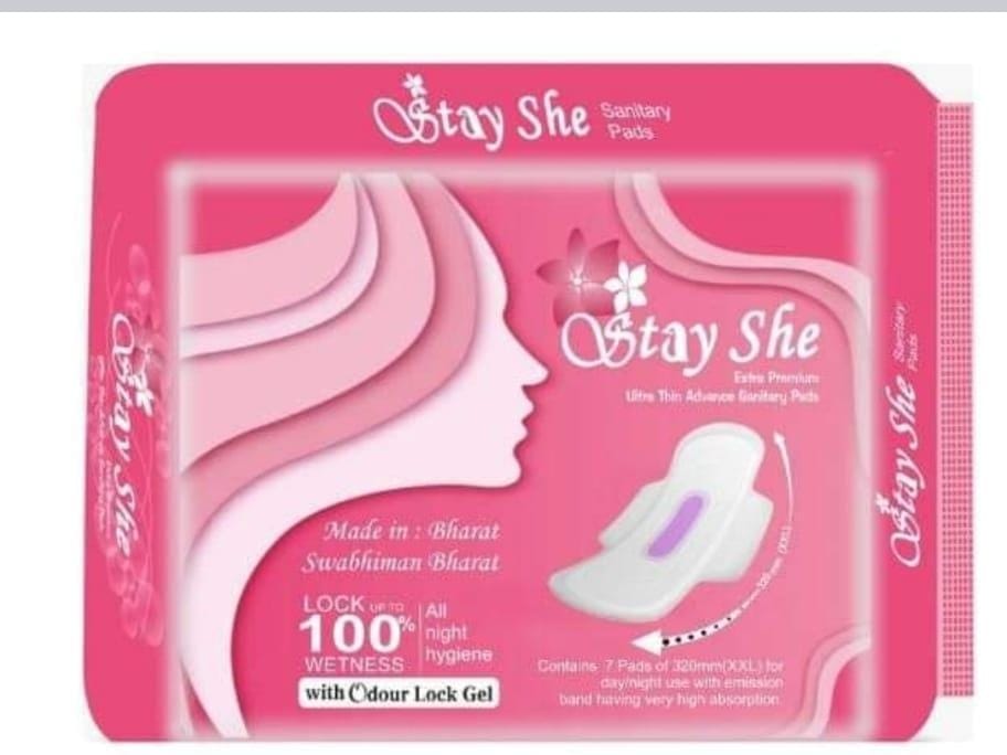 Stay She Ultra Thin Advance Sanitary Pads with Anion Emission Band - 7 Pads of XXL 320mm with 100% Organic Cotton Top Sheet (Biodegradable) view 2