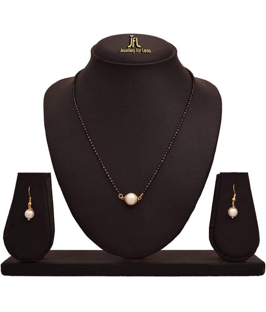 Traditional Ethnic 1g Gold Plated Pearl Designer Mangalsutra with Black Beaded Chain for Women view 2
