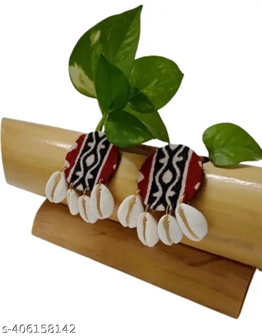 Fabric Earring with Cowrie view 2