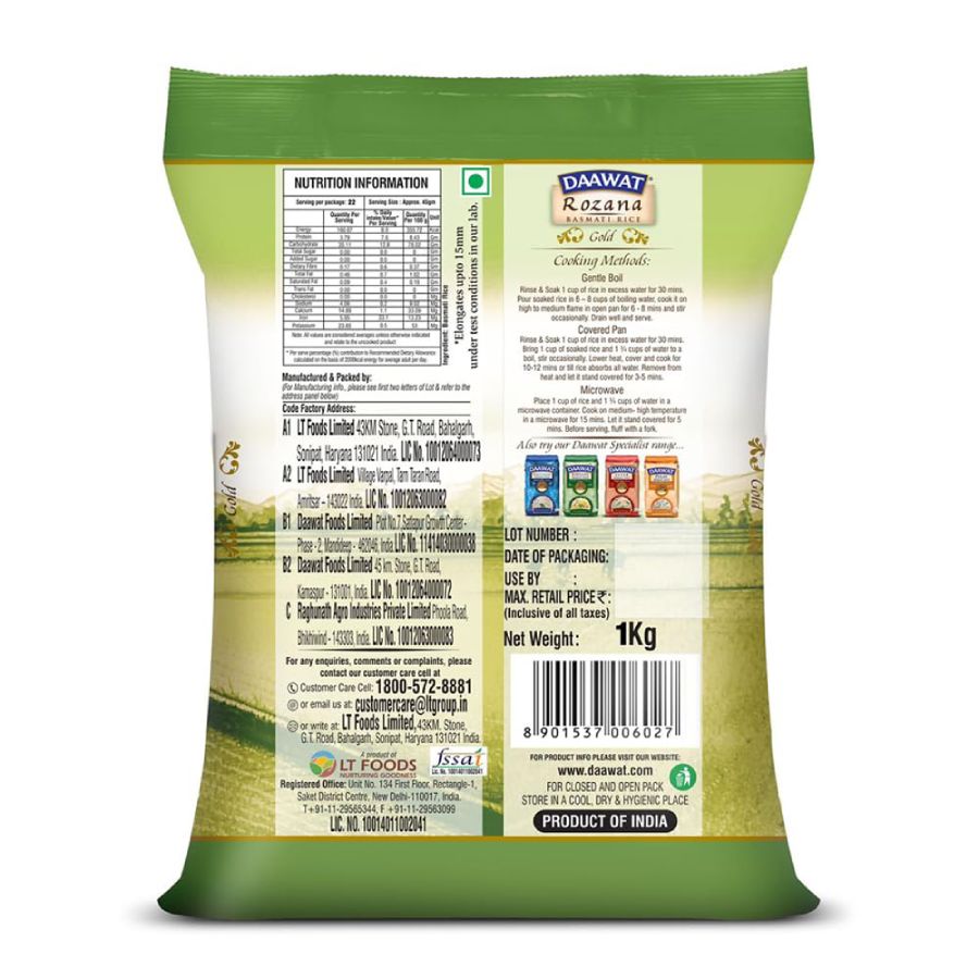 Daawat Rozana Gold Basmati Rice 1 Kg view 2