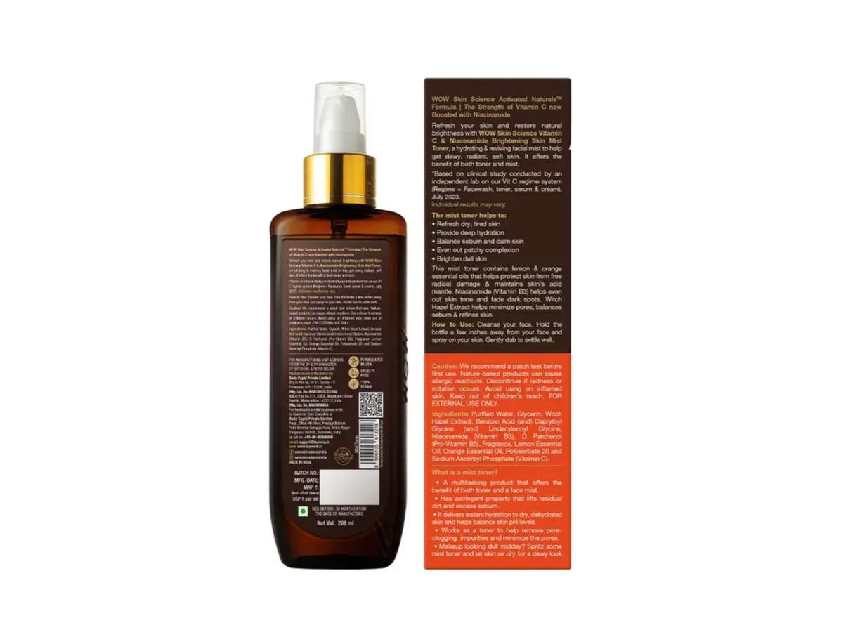 WOW Vitamin C Skin Mist Toner With Lemon And Orange Essential Oil, Witch Hazel, Aloe Vera Extracts - For All Skin Types 200ml view 2