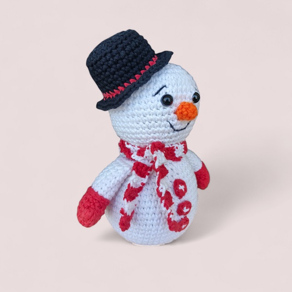 White Snowman Crochet Toy view 2