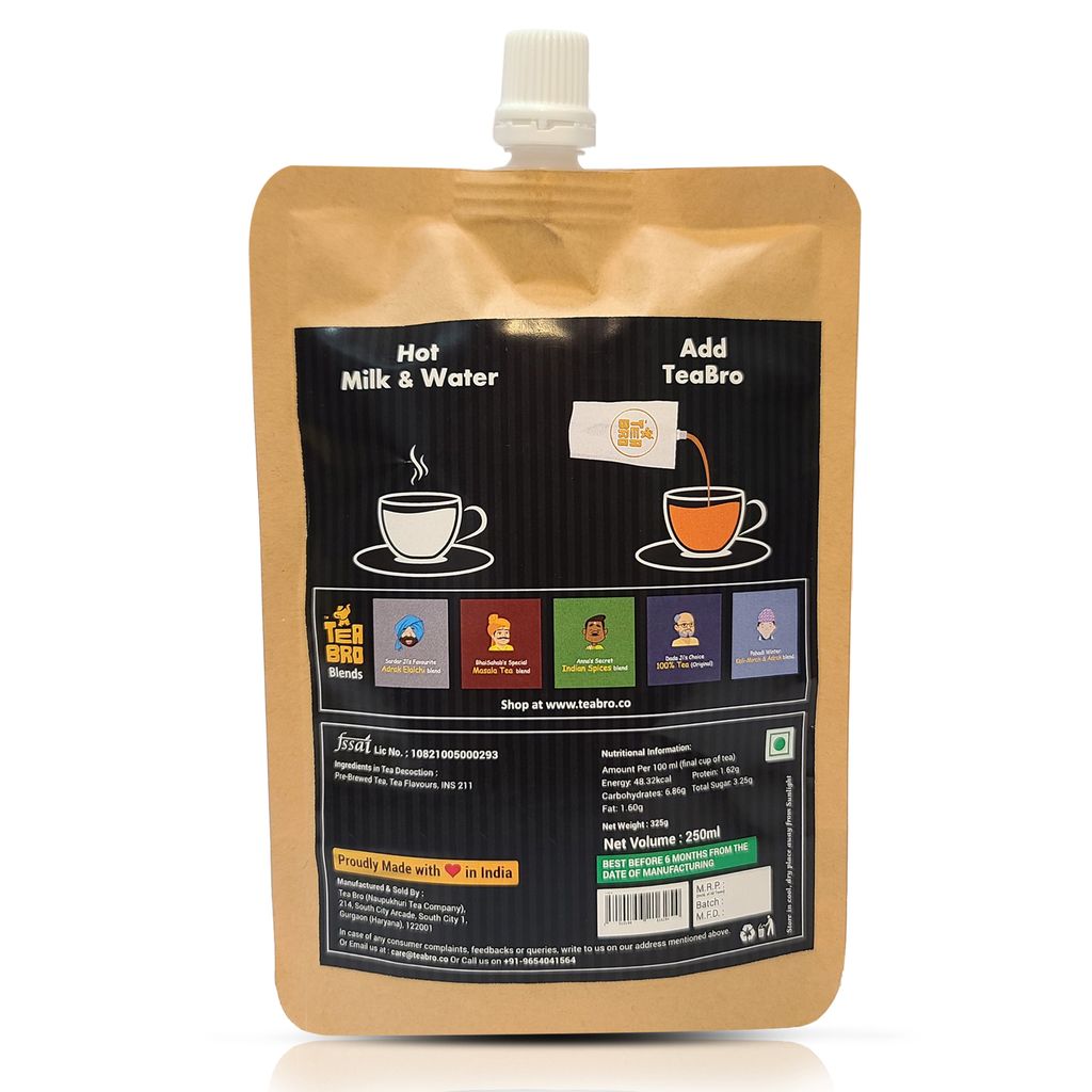 Instant Tea, Adrak Elaichi Tea Decoction | Pre-Brewed Tea Liquid (Concentrate) | Serves 25 Cups | Just Add Hot Milk + Water | In 250ml Spout Pouch view 2