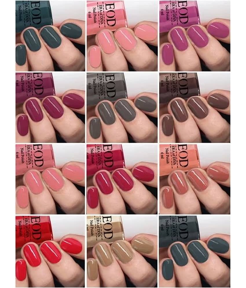 EOD Glossy High Shine Nail Polish Set, Multi Colour, 6ml each (Pack of 12)
