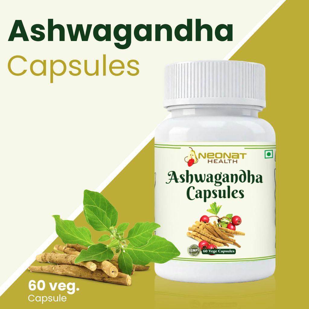 Neonat Health Ashwagandha Capsules | 500 mg Root Extract | Supports Stamina | Natural, Vegetarian & Safe | 60 Capsules view 2