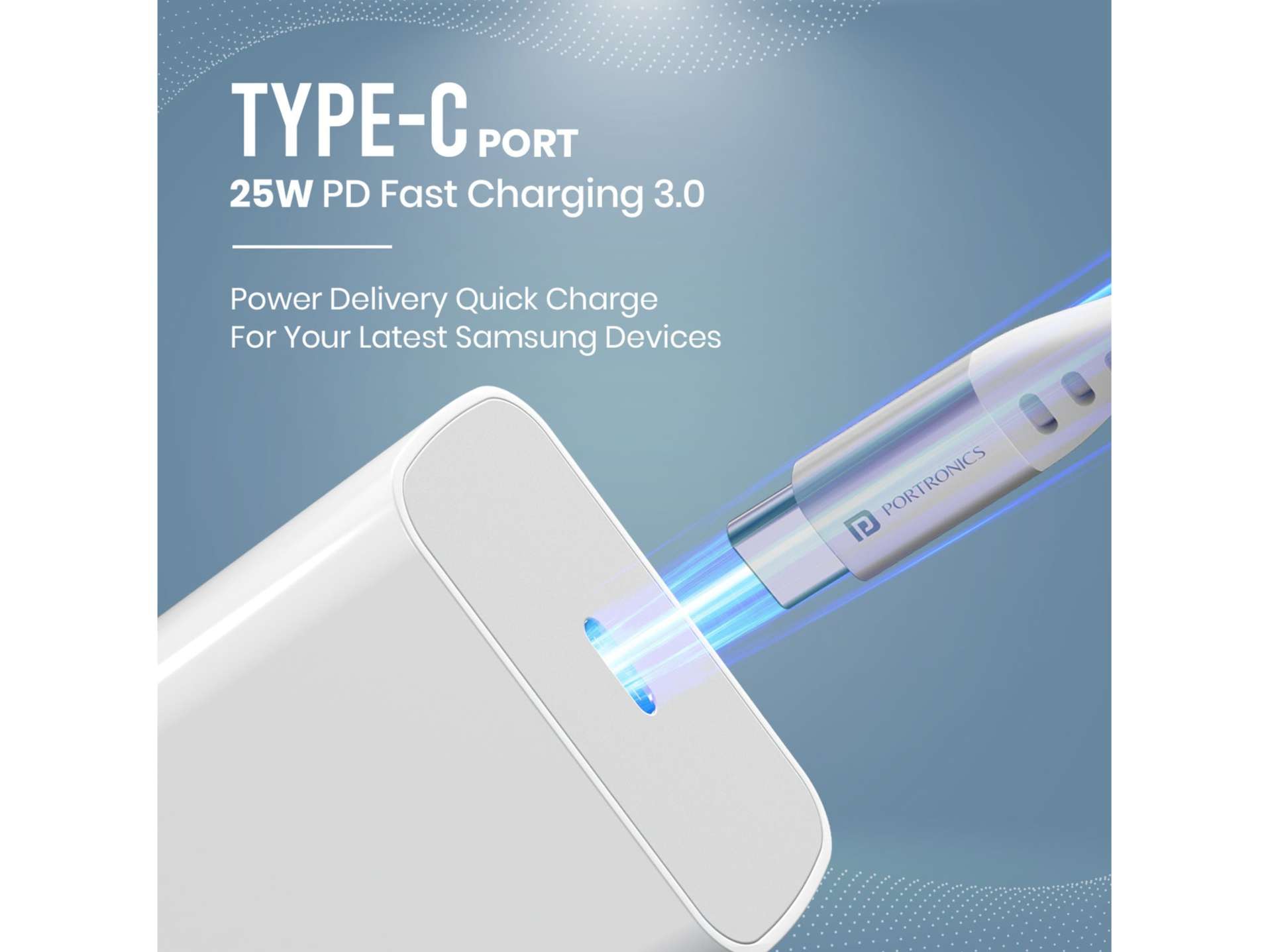 Portronics Adapto 25 Pro 25W Type C Wall Charger, Type C to Type C Fast Charging Cable,Type C PD Output, Over Charge Protection view 2