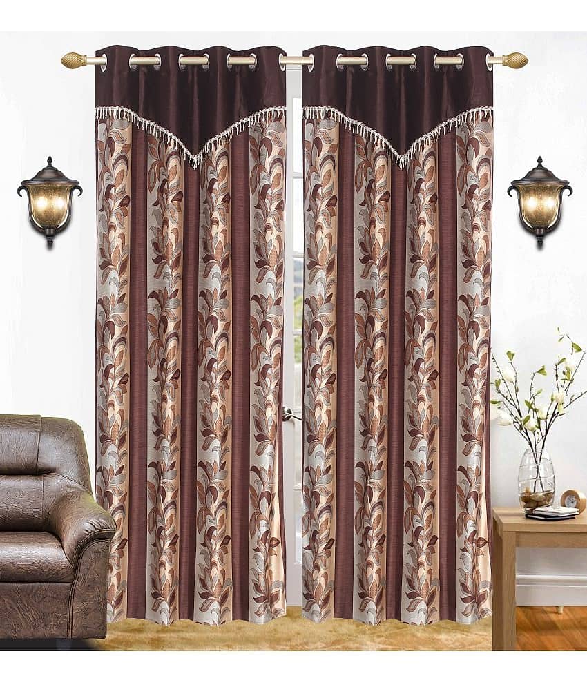 Stella Creations Set of 2 Long Door Eyelet Curtains Abstract Brown
