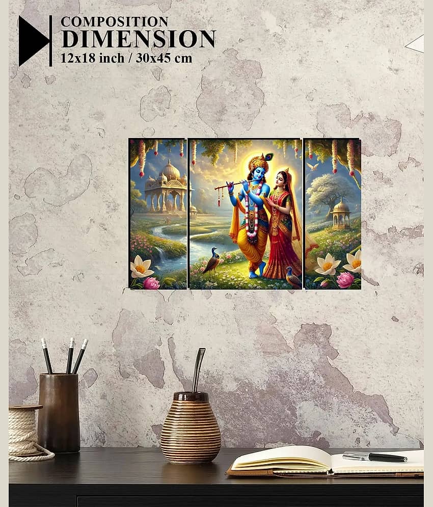 SNDArt Set Of 3 Radha Krishna Wall Paintings For Wall Decor Gift Items 12 x 18 inch view 2