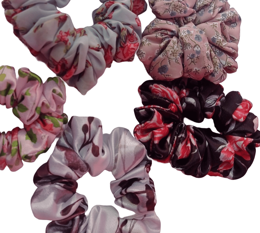 5PCS Floral Chiffon Scrunchies Hair Ties Ponytail Holder for Women Girls view 2