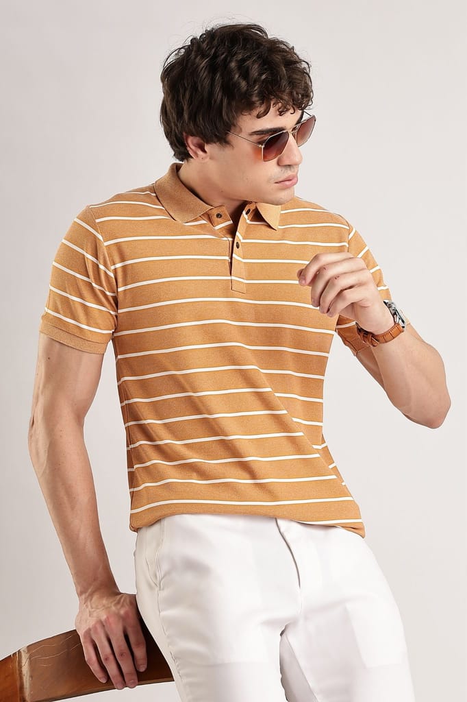 Pollycotton Orange Striped Polo view 2