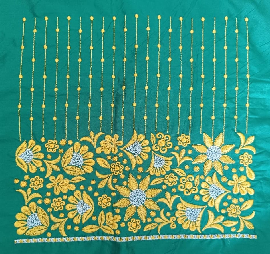 Green blouse with intricate golden embroidery view 2