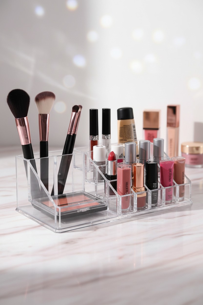 16-Compartment Transparent Makeup Organizer Box view 2