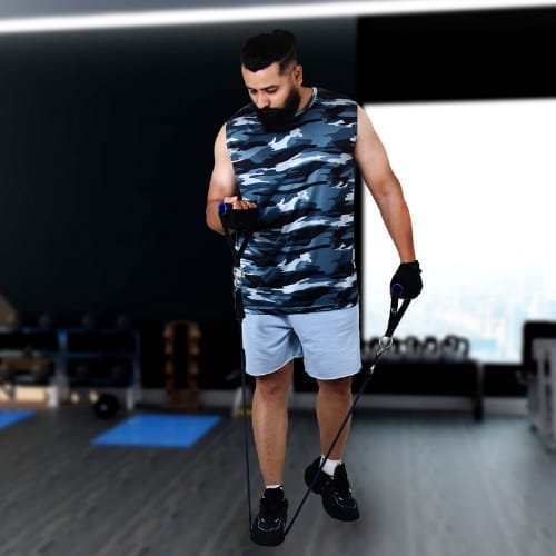 Men's Gym Sleeveless T-Shirt Camouflage Grey - Drifit, Quick Dry Sports Tank Top, Sando Vest view 2