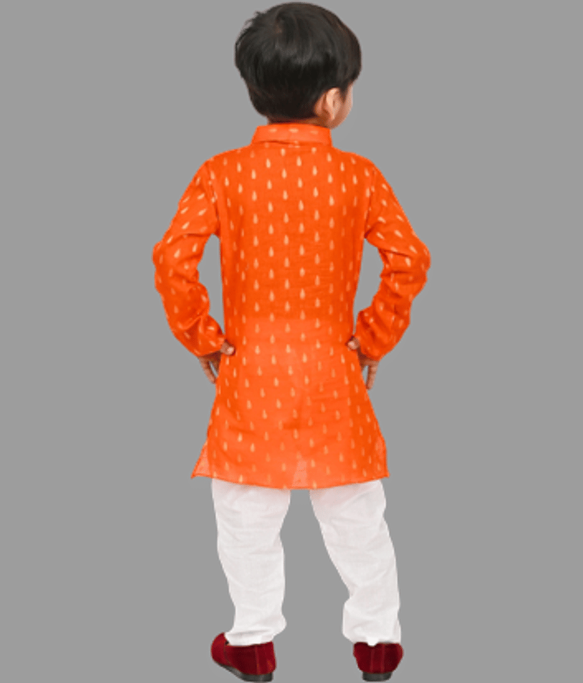 JCT DRESSES Boys Cotton Abstract - Pattern Kurta Pant Set ( Orange , Pack of 1 ) view 2