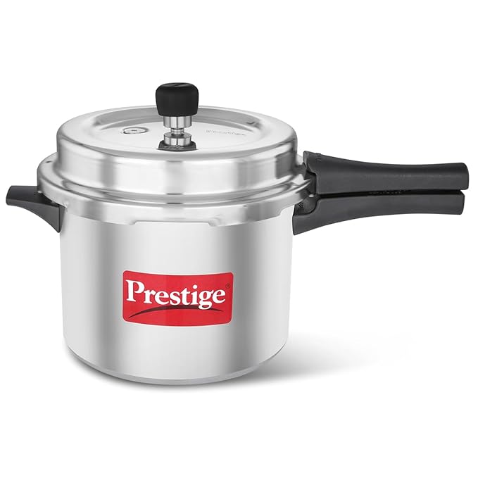 Prestige 5 Litre Aluminium Popular Svachh Outerlid Pressure Cooker|Deep Lid for spillage Control|Virgin Aluminium|Gas Compatible|Controlled Gasket Release System|5 years warranty|ISI Certified