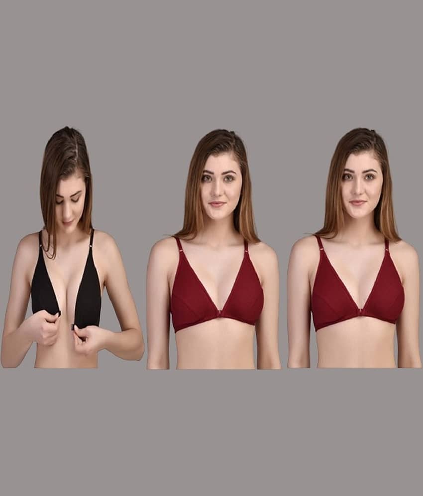 Zourt Pack of 3 Cotton Non Padded Women's Everyday Bra ( Multicolor )