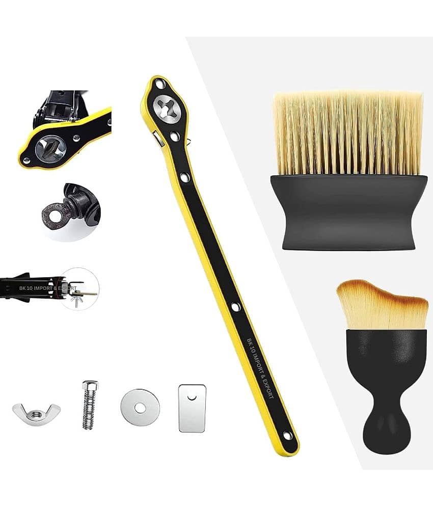 BK 10 IMPORT & EXPORT Labor Saving Hand Car Jack Wrench with Car Interior AC Vents Cleaning Brush Combo 2 Pcs Detailing Soft Brush | Car Cleaning Brush |Jack Ratchet Wrench for Car