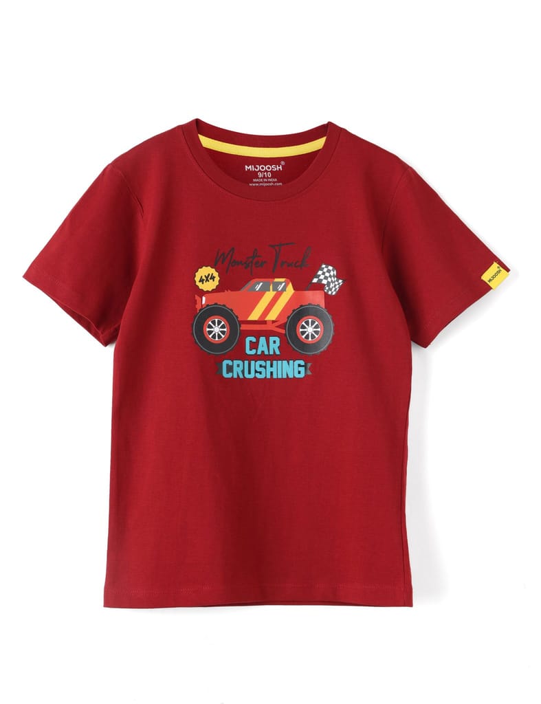 Boys T shirt Cotton Winery Red "Monster Truck" Boys' T-Shirt view 2