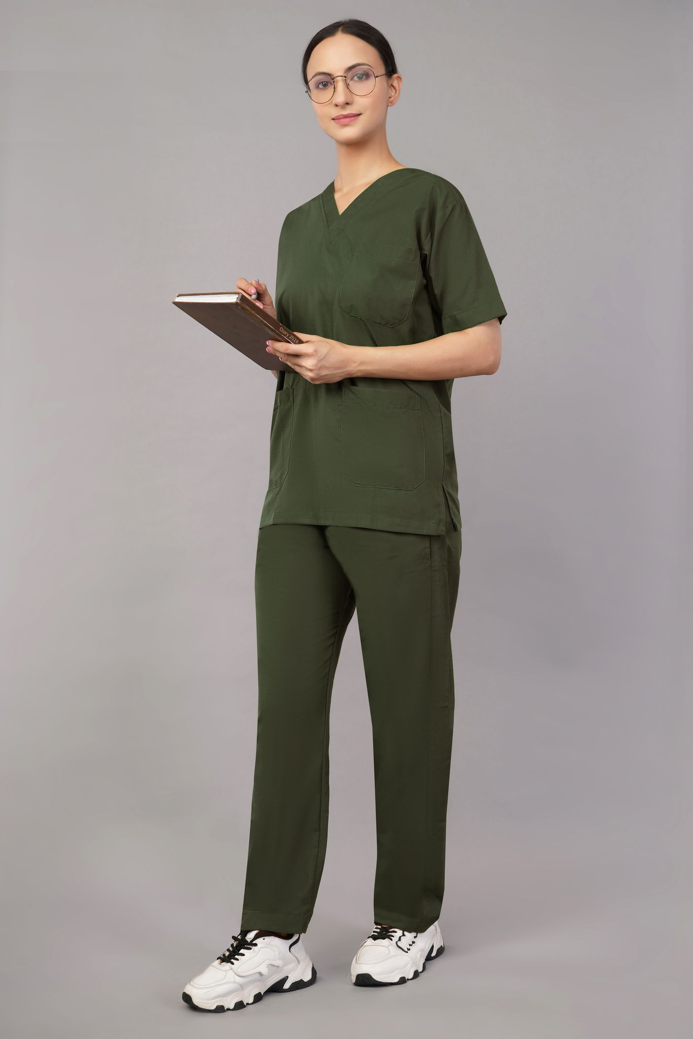 Scrub Suit | 5-Pockets Scrub | Olive Green Color | Unisex Pattern | Set Of Upper & Bottom | Comfortable | Durable | Best Fitted For Medical Professionals view 2