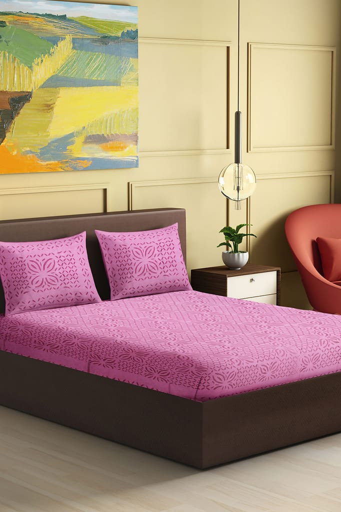 Garvi Gurjari (A Gujarat Govt Enterprise) Pink Handmade Applique Work Cotton Bed Cover Set With Pillow Covers view 2