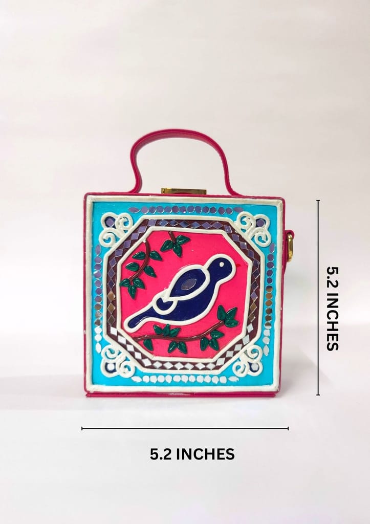 Mini Bird Lippan Art Handcrafted Square Box Bag view 2