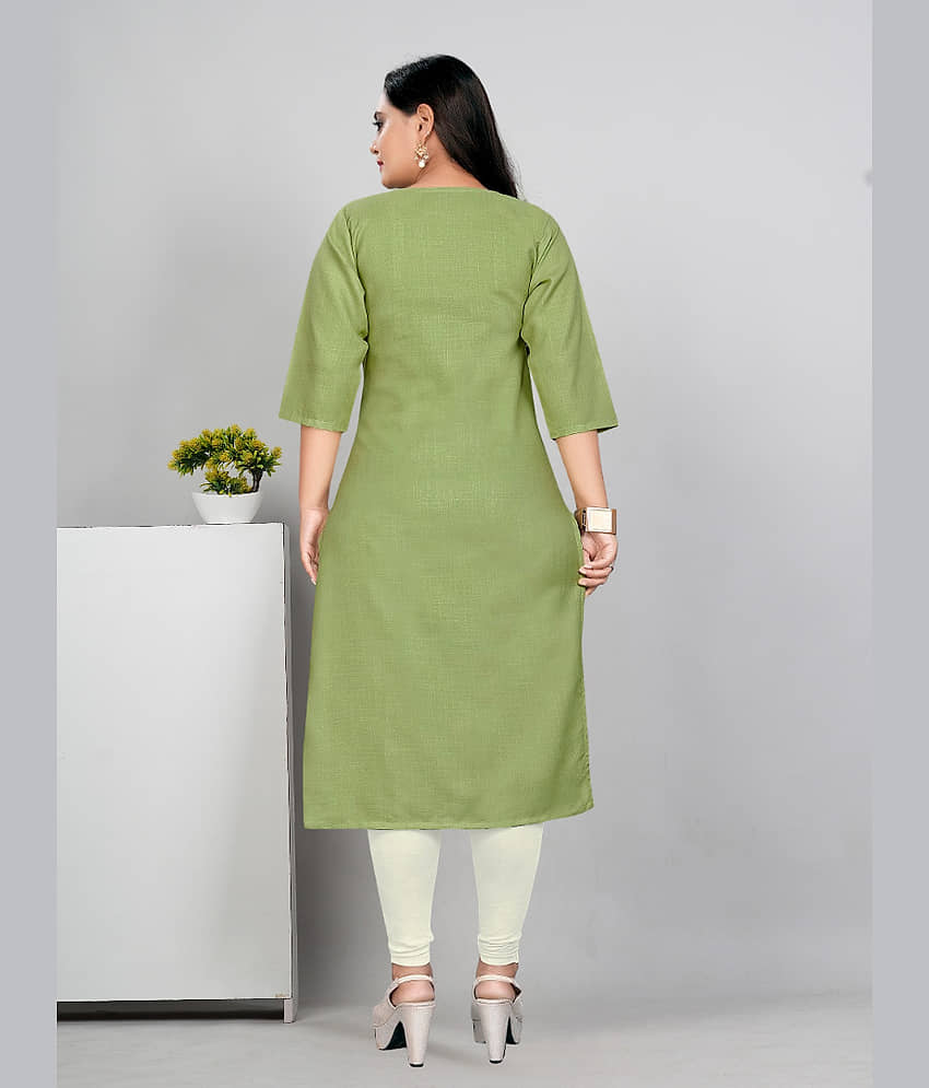 RIAANA Women Cotton Blend Embroidered A-line Kurti ( Teal ) view 2